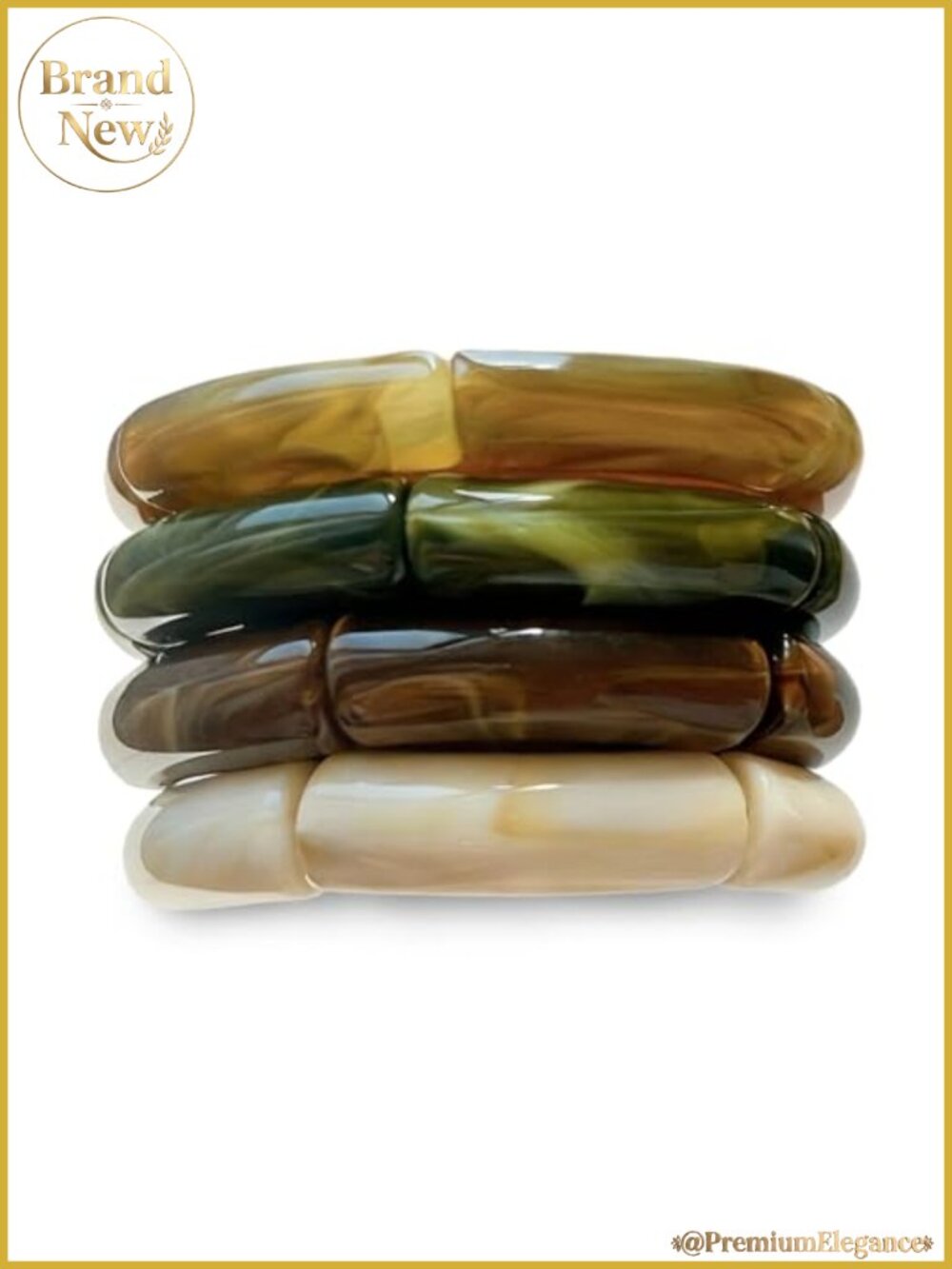 Chunky Acrylic Stretch Bangle Bracelets for Women, Resin Bamboo Brown Stackable